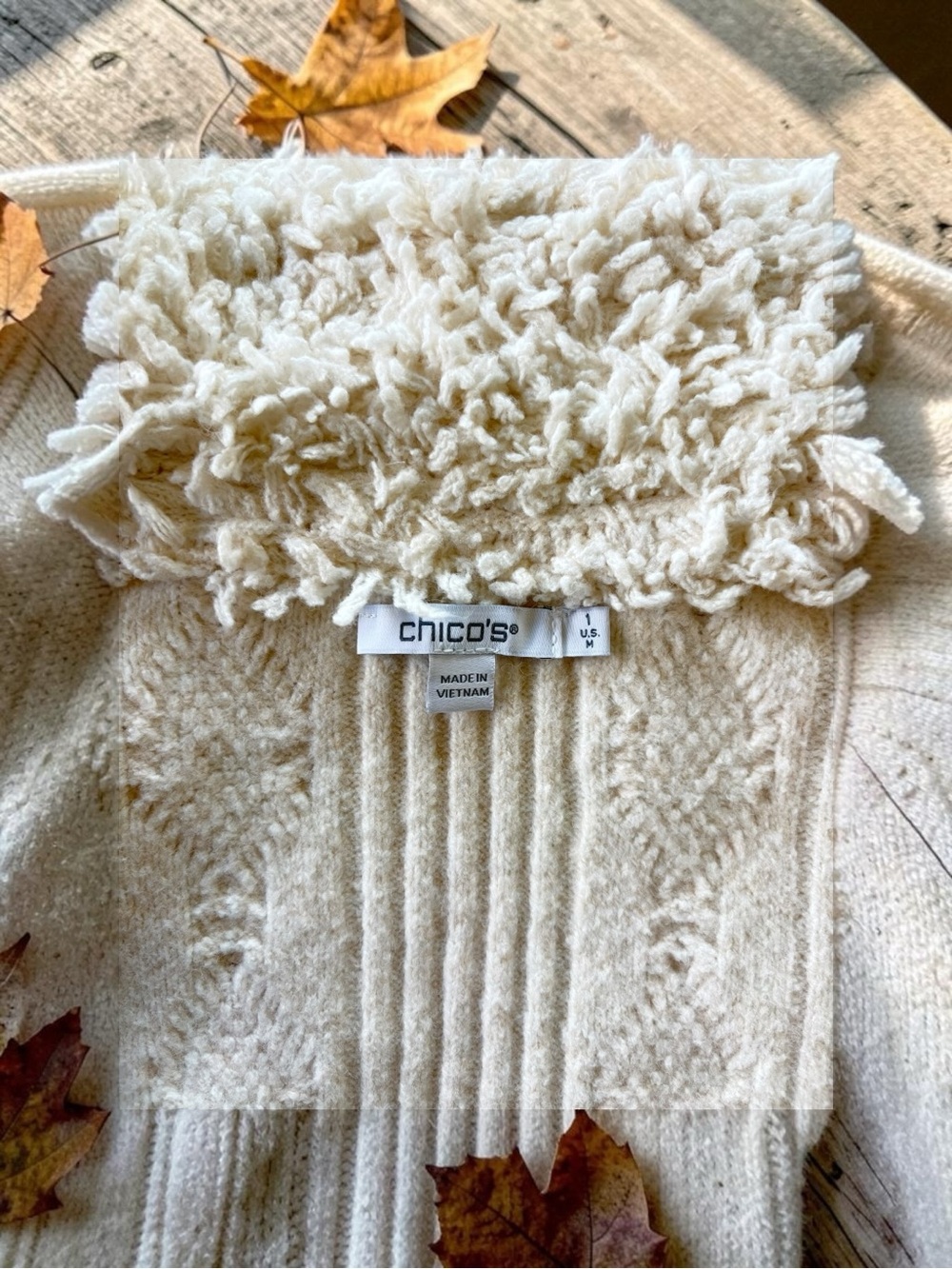 Chico's Cream/Off White Zippered Knit Sweater, Women's Size M, Chico's 1 - Picture 8 of 9